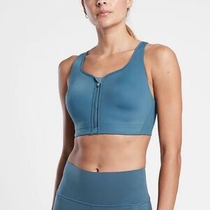 Athleta 34 DD Advance Zip Front Bra Sequoia Blue teal blue Activewear athletic